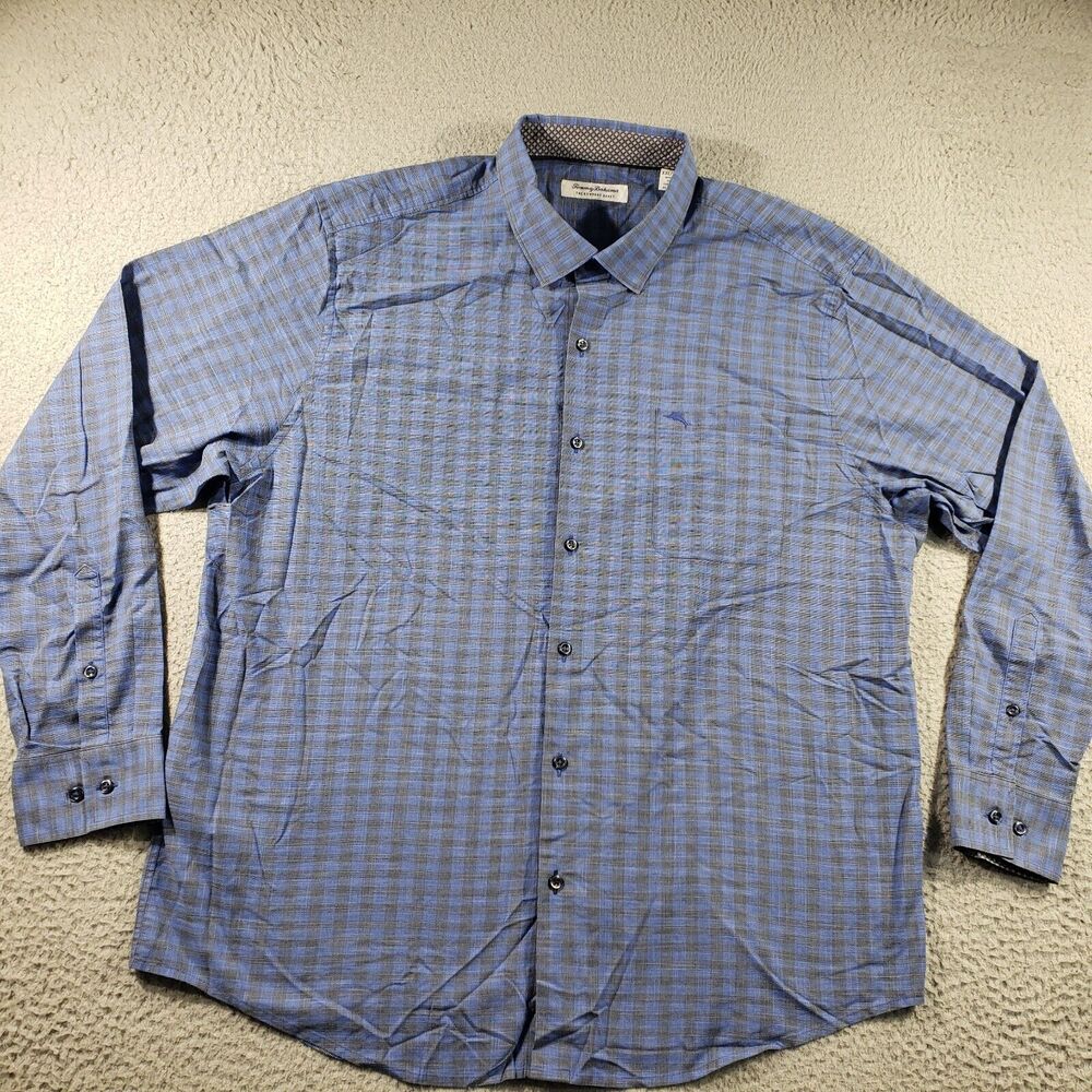 Tommy Bahama Shirt Men's 2XL Blue Newport Coast Button Up Plaid Long Sleeve